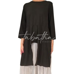 MAGLIA GIROCOLLO COTONE MANICA 3/4 ASIMMETRICA NERA TAGLIA UNICA NOBLESSE OBLIGE -PROVOCATION MILANO-