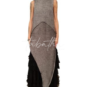 MAGLIONE LANA/VISCOSA LUNGO ASIMMETRICO SMANICATO DETTAGLIO CUCITURE A VISTA GRIGIO TAGLIA UNICA -PROVOCATION MILANO-