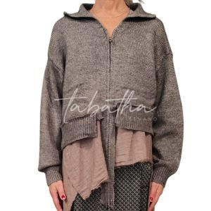MAGLIONE LANA/VISCOSA CON ZIP DOPPIO CURSORE GRIGIO TAGLIA UNICA -PROVOCATION MILANO-