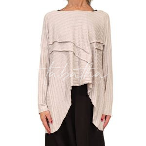 MAGLIA LANA/VISCOSA GIROCOLLO MANICA LUNGA CON MOTIVO RIGHE TONO SU TONO E IMPUNTURE A VISTA FORMA A TRAPEZIO TAGLIA UNICA NOBLESSE OBLIGE -PROVOCATION MILANO-