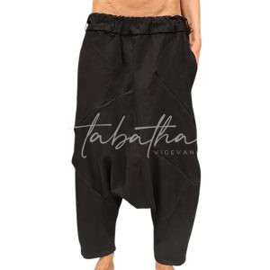 PANTALONE COTONE CORPOSO CAVALLO BASSO CON ELASTICO IN VITA E TASCHE NERO TAGLIA UNICA NOBLESSE OBLIGE -PROVOCATION MILANO-