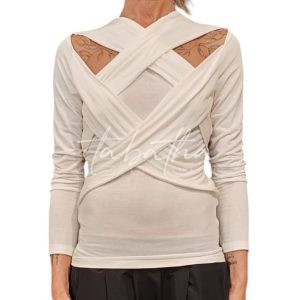 MAGLIA STRETCH VISCOSA INCROCIO COLOR BURRO TAGLIA UNICA YOU MUST HAVE -PROVOCATION MILANO-
