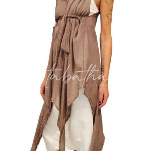 CANOTTA VISCOSA LUNGA CON PUNTE E LACCI COLOR MALVA-ORCHIDEA TAGLIA UNICA NOBLESSE OBLIGE -PROVOCATION MILANO-
