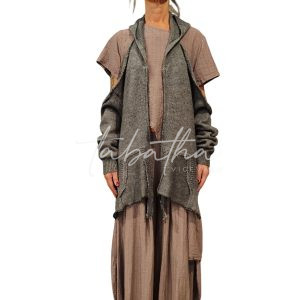 CARDIGAN LANA/VISCOSA CON ZIP DOPPIO CURSORE-MANICOTTI E CAPPUCCIO GRIGIO TAGLIA UNICA -PROVOCATION MILANO-