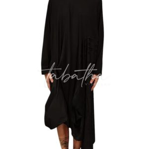 ABITO 80% COTONE OVER SIZE DOPPIO TESSUTO GIROCOLLO MANICA LUNGA CON DRAPPEGGI TAGLIA UNICA NERO-PROVOCATION MILANO-