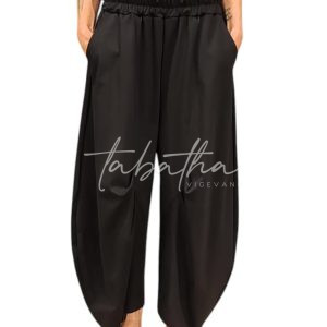 PANTALONE COTONE OVETTO CON MOTIVO ARRICCIATURA GAMBALE - ELASTICO E TASCHE NERO TAGLIA UNICA NOBLESSE OBLIGE -PROVOCATION MILANO-