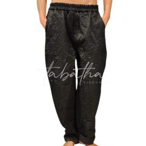 PANTALONE OVETTE EFFETTO STROPICCIATO CON TASCHE ED ELASTICO NERO TAGLIA UNICA NOBLESSE OBLIGE -PROVOCATION MILANO-