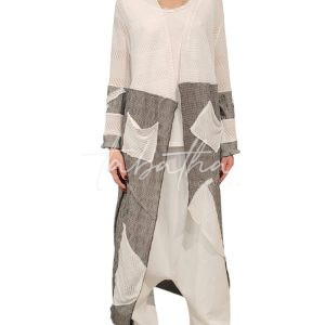CARDIGAN LUNGO 100% VISCOSA TRAMATO CON TASCHE BIANCO/GRIGIO TAGLIA UNICA -PROVOCATION MILANO-