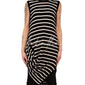 MAGLIA 100% VISCOSA LUNGA SMANICATA GIROCOLLO CON DRAPPEGGIO LAVOARAZIONE EFFETTO UNCINETTO RIGHE BIANCO/NERO TAGLIA UNICANOBLESSE OBLIGE-PROVOCATION MILANO-