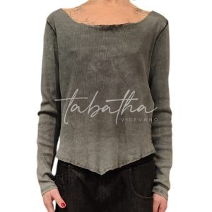 MAGLIA COTONE MICRO-COSTINA CON LACCIO SCHIENA TAGLIA UNICA COLOR GRIGIO NOBLESSE OBLIGE-PROVOCATION MILANO-