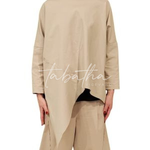 MAGLIA COTONE ASIMMETRICA SCOLLO A BARCA TAGLIA UNICA BEIGE ROSATO NOBLESSE OBLIGE-PROVOCATION MILANO-