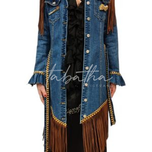GIACCA JEANS CON FRANGE PELLE - CINTA E DETTAGLI ORO TAGLIA UNICA CREATIVITY ROOM-PROVOCATION MILANO-