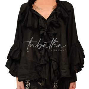 CAMICIA 100% COTONE GARZATO CON VOLANT TAGLIA UNICA NOBLESSE OBLIGE -PROVOCATION MILANO-