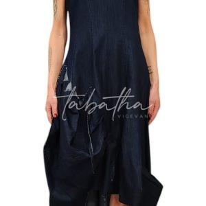 ABITO COTONE-JEANS SMANICATO CON DRAPPEGGIO BLU NOTTE -PROVOCATION MILANO-