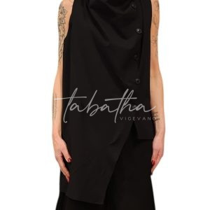 GILET COTONE ASIMMETRICO CON BOTTONI LATERALI TAGLIA UNICA NERO -PROVOCATION MILANO-