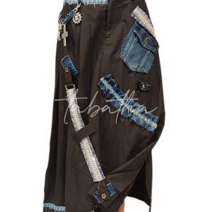 GONNA COTONE CON INSERTI PATCH JEANS E DETTAGLI, ELASTICO, ZIP E BOTTONE TAGLIA UNICA CREATIVITY ROOM -PROVOCATION MILANO-