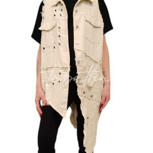 GILET LUNGO COTONE JEANS PATCH TAGLIA UNICA COLOR CREMA -PROVOCATION MILANO-