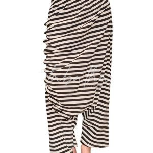 PANTALONE RIGHE COTONE CAVALLO BASSO ARRICCIATURA LATO CON ELASTICO TAGLIA UNICA COLOR NERO/BURRO NOBLESSE OBLIGE-PROVOCATION MILANO-