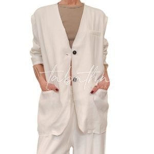 GIACCA 60% LINO VESTIBILITA' MORBIDA CON RICAMO SCHIENA TAGLIA UNICA COLOR BURRO -PROVOCATION MILANO-