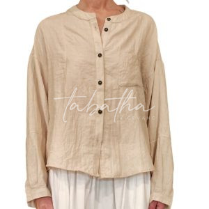 CAMICIA VISCOSA/LINO FORMA A SCTAOLA, MANICA LUNGA E COLLO COREANO COLOR CAMMELLO TAGLIA UNICA NOBLESSE OBLIGE-PROVOCATION MILANO-