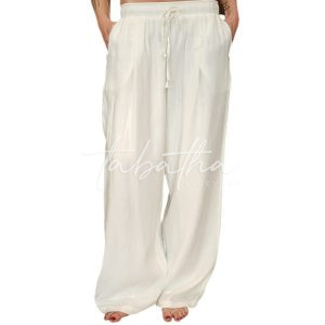 PANTALONE 60% LINO CON ELASTICO E TASCHE VESTIBILITA' MORBIDA TAGLIA UNICA COLOR BURRO -PROVOCATION MILANO-