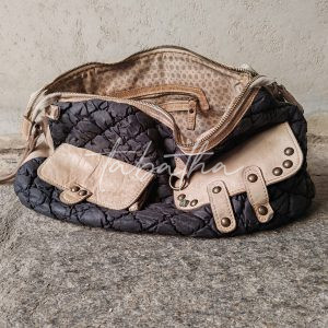 CREATIVITY ROOM- BORSA A MANO PELLE E TESSUTO GOFFRATO CON TASCHE ESTERNE E INTERNA FODERATA -PROVOCATION MILANO-