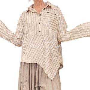 CAMICIA ASIMMETRICA 100% COTONE MANICA LUNGA CON TASCA BI-COLORE ORO/CHAMPAGNE TAGLIA UNICA - PROVOCATION MILANO -