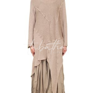 MAGLIA LUNGA PUNTE GIROCOLLO MANICA LUNGA CON IMPUNTURE A VISTA LAVOARAZIONE A MAGLIA TAGLIA UNCA COLOR TORTORA NOBLESSE OBLIGE -PROVOCATION MILANO-