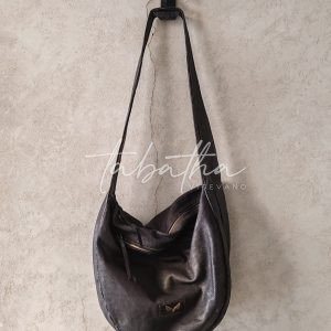 BORSA PELLE MEZZA LUNA FODERATA CON TASCHE GRIGIO ASFALTO -PROVOCATION MILANO ACCESSORI-