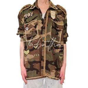 -CREATIVITY ROOM- CAMICIA CAMOUFLAGE CUSTOMIZZATA COTONE CON APPLICAZIONI TAGLIA UNICA -PROVOCATION MILANO -