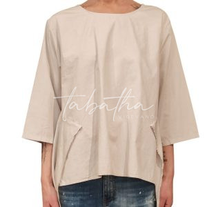 MAGLIA COTONE A TRAPEZIO MANICA A 3/4 DOPPIA LUNGHEZZA TAGLIA UNICA BEIGE NOBLESSE OBLIGE -PROVOCATION MILANO-