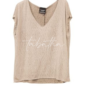 T-SHIRT COTONE FIAMMATO SCOLLO A V TAGLIA UNICA COLOR TORTORA YOU MUST HAVE -PROVOCATION MILANO-