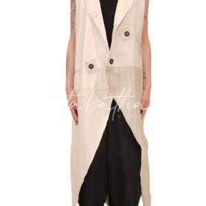 GILET LUNGO 100% COTONE DOPPIA TRAMA ASIMMETRICO PATCH TAGLIA UNICA BEIGE -PROVOCATION MILANO-
