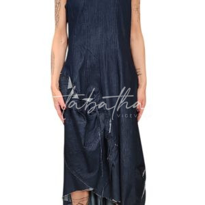 ABITO COTONE JEANS SMANICATO CON DRAPPEGGIO E ZIP SCHIENA -PROVOCATION MILANO-