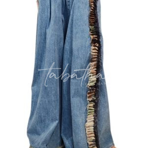 CREATIVITY ROOM JEANS AMBA LARGA CON INSERTI PATCH CAMOUFLAGE E DETTAGLI CON ELASTICO E TASCHE TAGLIA UNICA -PROVOCATION MILANO-