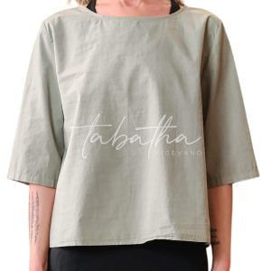 CAMICIA 100% COTONE MANICA 3/4 GIROCOLLO CON BOTTONI SCHIENA TAGLIA UNICA VERDE SALVIA NOBLESSE OBLIGE -PROVOCATION MILANO-