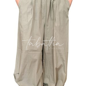 PANTALONE COTONE CON DETTAGLIO CAVIGLIA-ELASTICO E TASCHE VERDE SALVIA TAGLIA UNICA NOBLESSE OBLIGE-PROVOCATION MILANO-