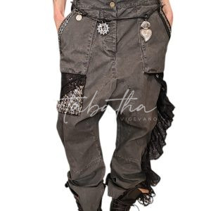 CREATIVITY ROOM - PANTALONE COTONE/JEANS CUSTOMIZZATO CON TASCHE E BOTTONI -PROVOCATION MILANO-