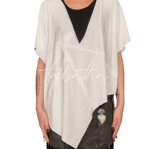 MAGLIA MEZZA MANICA COTONE SCOLLO A V PATCH TAGLIA UNICA BIANCA NOBLESSE OBLIGE-PROVOCATION MILANO-