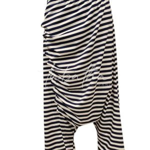 PANTALONE COTONE CAVALLO BASSO CON ROUGE ELASTICO IN VITA A RIGHE BURRO/BLU TAGLIA UNICA NOBLESSE OBLIGE -PROVOCATION MILANO-