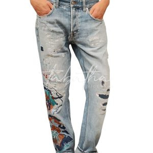 CREATIVITY ROOM- JEANS SLAVATO 5 TASCHE CON RICAMI TAGLIA UNICA (42/44)  PROVOCATION MILANO