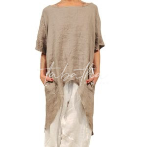 MAGLIA 100 % LINO LUNGA ASIMMETRICA CON DETTAGLIO SCHIENA TAGLIA UNICA NOBLESSE OBLIGE - PROVOCATION MILANO -