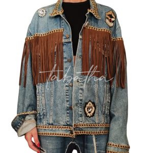 CREATIVITY ROOM: GIACCA JEANS CON FRANGE PELLE E DETTAGLI TAGLIA UNICA - PROVOCATION MILANO -