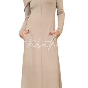ABITO VISCOSA STRETCH GIROCOLLO LUNGO A TRAPEZIO MANICA LUNGA CON TASCHE COLOR BEIGE TAGLIA S- PROVOCATION MILANO -