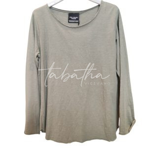 T-SHIRT COTONE FIAMMATO GIROCOLLO MANICA LUNGA VERDE SALVIA TAGLIA UNICA YOU MUST HAVE- PROVOCATION MILANO -